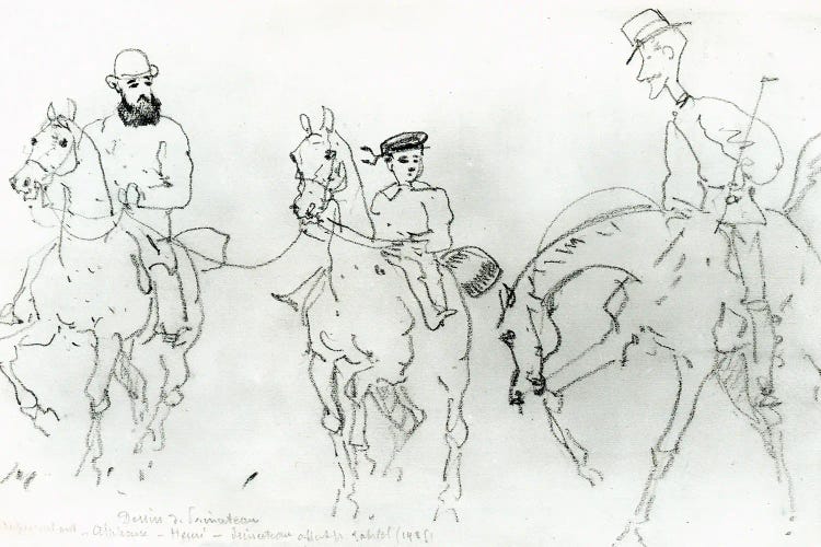 Three Horsemen: Henri De Toulouse-Lautrec Between His Father, Count Alphonse, And The Artist by Rene Princeteau wall art