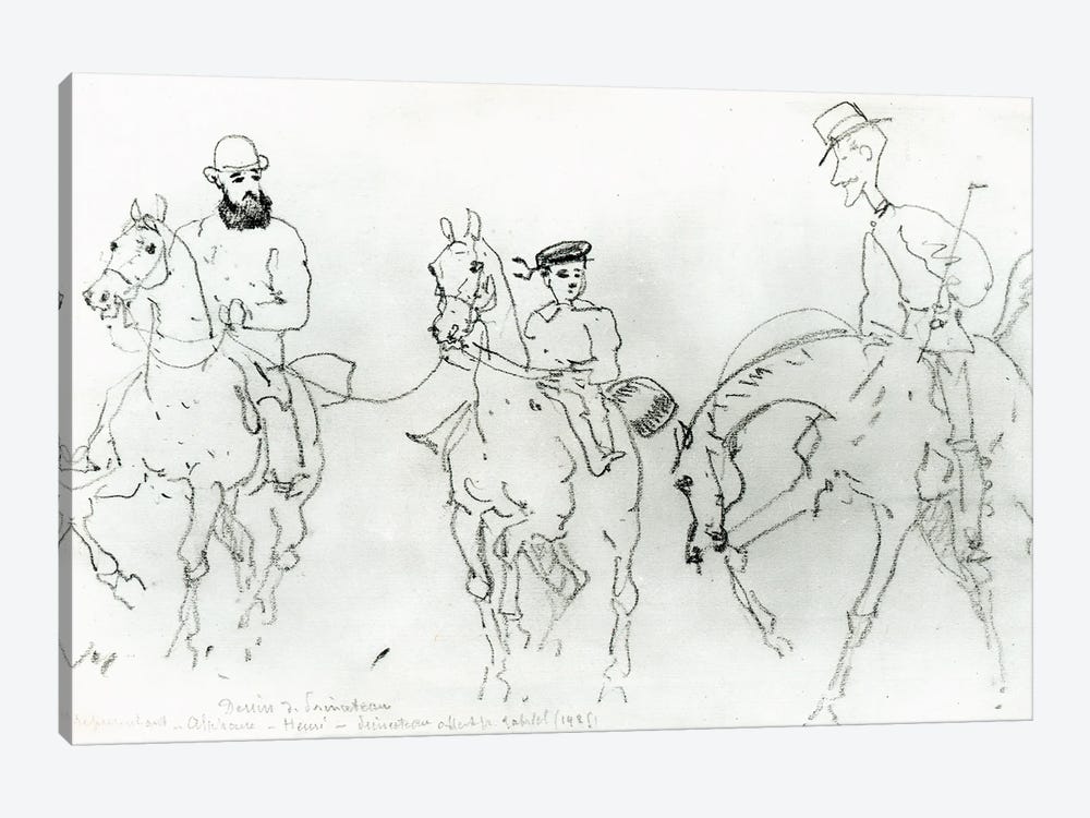 Three Horsemen: Henri De Toulouse-Lautrec Between His Father, Count Alphonse, And The Artist by Rene Princeteau 1-piece Canvas Artwork
