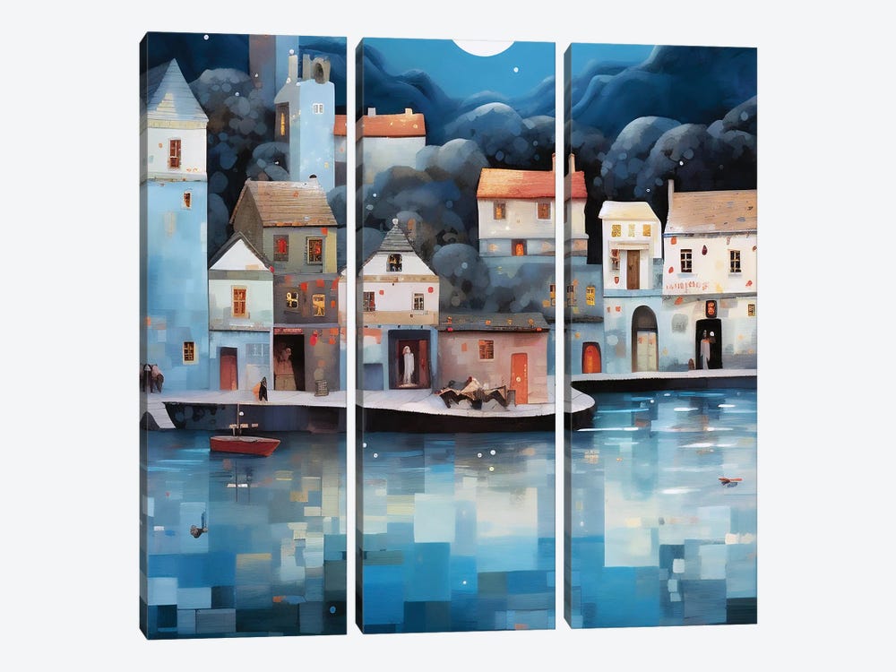 Waterfront Night I by Ray Powers 3-piece Canvas Wall Art