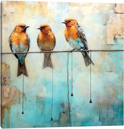 Bird On A Wire II Canvas Art Print - Turquoise Art