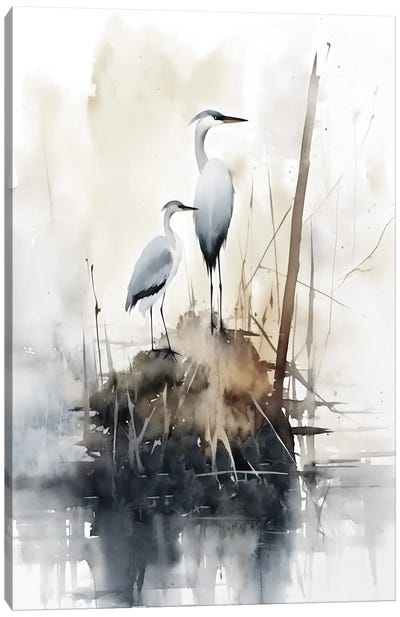 Herons VI Canvas Art Print - River, Creek & Stream Art