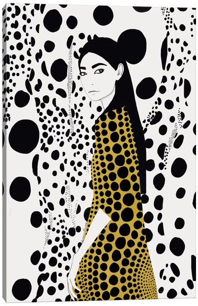 Dots Canvas Art Print - Black, White & Yellow Art