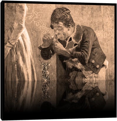 Charlotte Corday -Man with Fox Scarf Sepia Canvas Art Print - Smoking Art