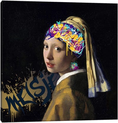 Girl with a Pearl Earring -Girl with the Graffitied Earring Canvas Art Print - Best Selling Street Art