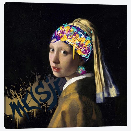 Girl with a Pearl Earring -Girl with the Graffitied Earring Canvas Print #RRX17} by 5by5collective Canvas Art Print