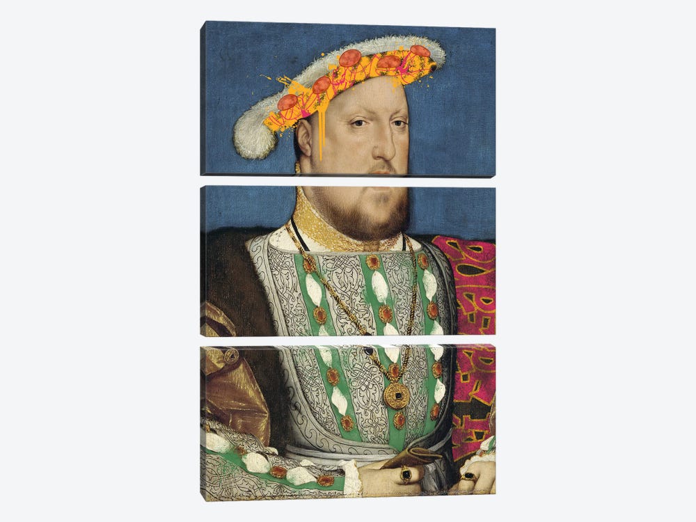 Portrait of Henry VII of England -King of England and his Pizza Hat by 5by5collective 3-piece Canvas Wall Art