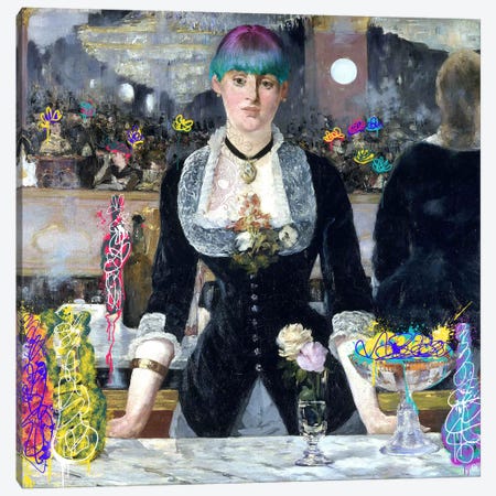 A Bar at the Folies-Bergère -Barmaid with a Skeleton Tattoo Canvas Print #RRX1} by 5by5collective Canvas Wall Art
