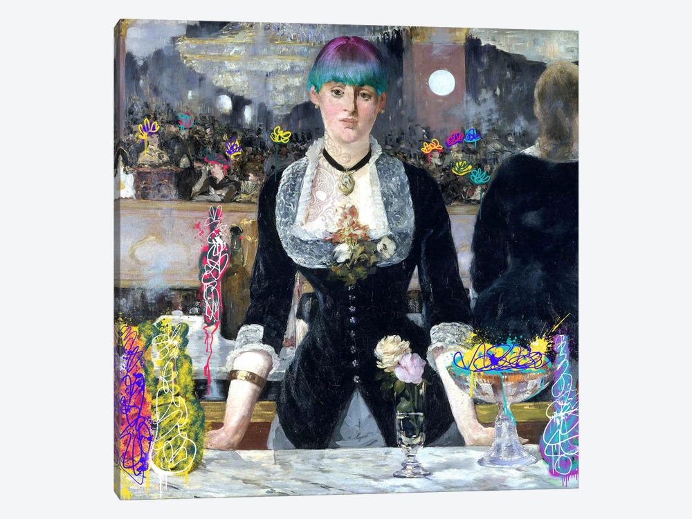 A Bar at the Folies-Bergère -Barmaid with a Skeleton Tattoo by 5by5collective 1-piece Canvas Art