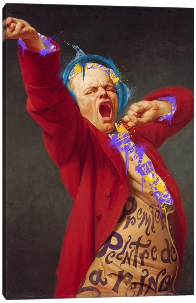 Self-Portrait, Yawning -The Yawning man with Headphones Canvas Art Print - Painter & Artist Art