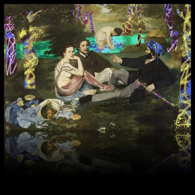 The Luncheon on the Grass -Picnic with the Neighbors Yellow, Blue, and Purple by 5by5collective canvas print