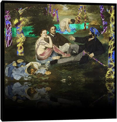 The Luncheon on the Grass -Picnic with the Neighbors Yellow, Blue, and Purple Canvas Art Print - Renaissance ReDux