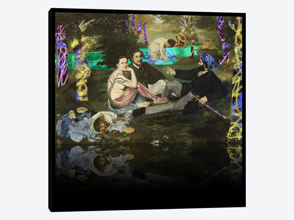 The Luncheon on the Grass -Picnic with the Neighbors Yellow, Blue, and Purple by 5by5collective 1-piece Canvas Artwork