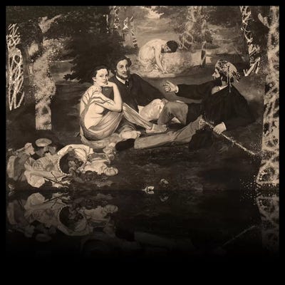 The Luncheon on the Grass -Picnic with the Neighbors Sepia by 5by5collective canvas print