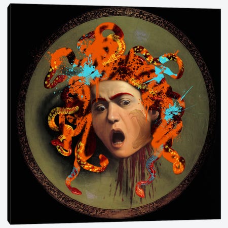 Medusa -The Lady with pet Snakes on her Head Canvas Print #RRX25} by 5by5collective Canvas Wall Art