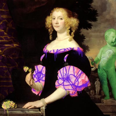 Portrait of a Woman -The Lady with the Green Baby by 5by5collective art print