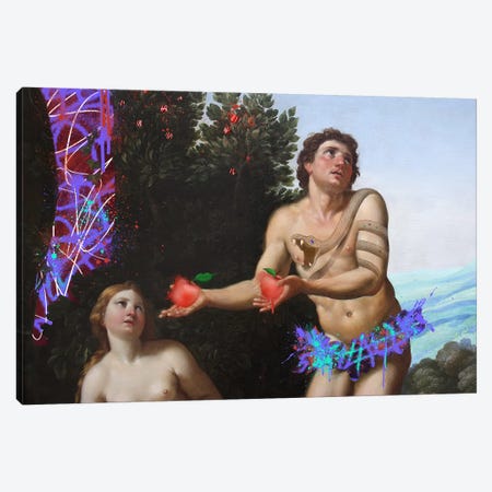 God admonishing Adam and Eve -The Apples that need to be Eaten Canvas Print #RRX2} by 5by5collective Canvas Art