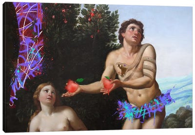 God admonishing Adam and Eve -The Apples that need to be Eaten Canvas Art Print - Apple Art