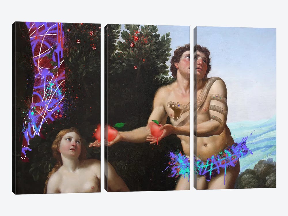 God admonishing Adam and Eve -The Apples that need to be Eaten by 5by5collective 3-piece Canvas Print