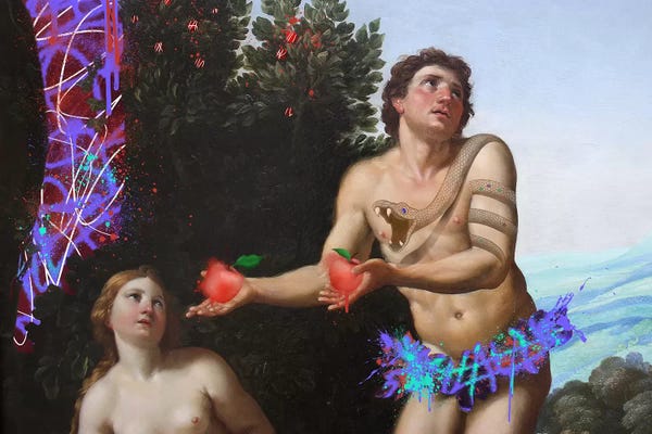 5by5collective: God admonishing Adam and Eve -The Apples that need to be Eaten by 5by5collective