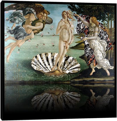 The Birth of Venus -The Lady on the Seashell Black and White Canvas Art Print - The Birth of Venus Reimagined