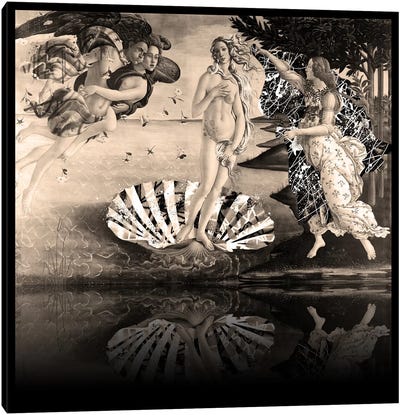 The Birth of Venus -The Lady on the Seashell Sepia Canvas Art Print - The Birth of Venus Reimagined