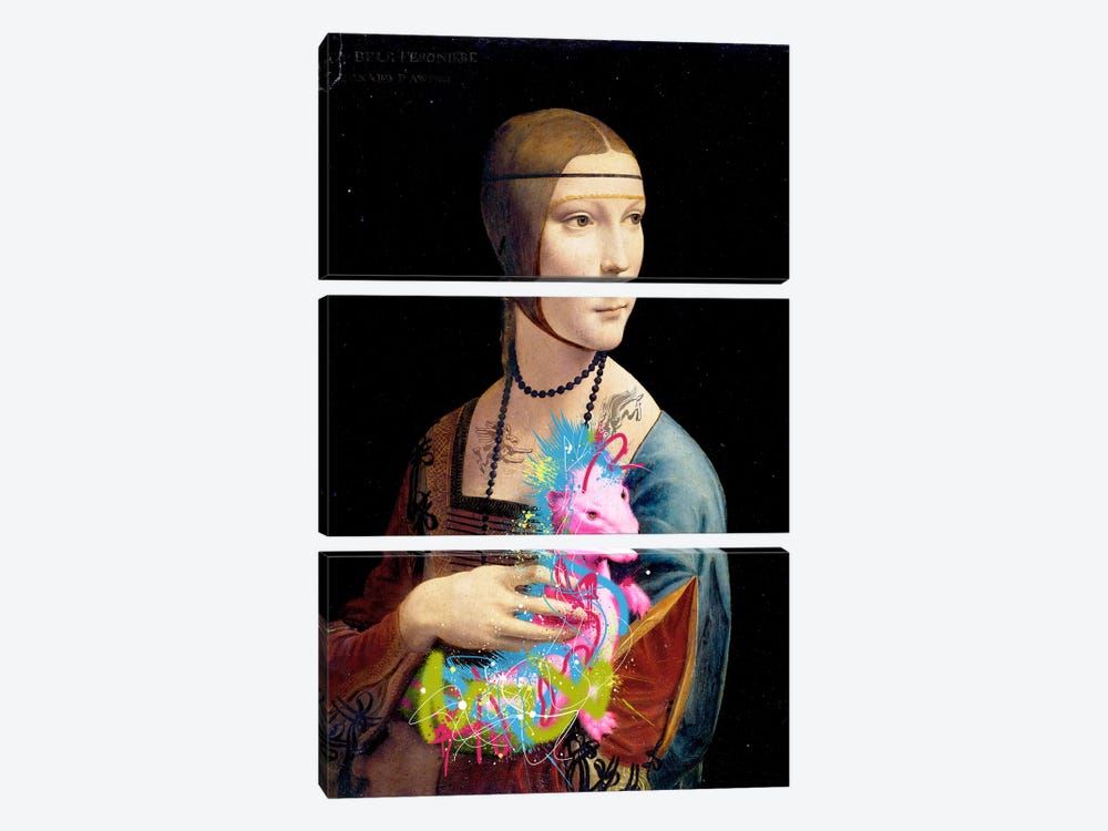 Lady with an Ermine -The Rocking Stoat vertical by 5by5collective 3-piece Canvas Print