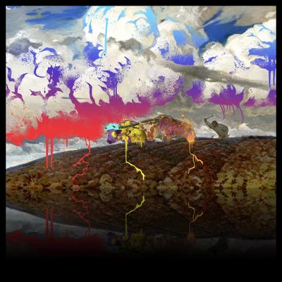 Soil -The Two Cows Plowing Soil Red, Blue, and Purple by 5by5collective canvas print