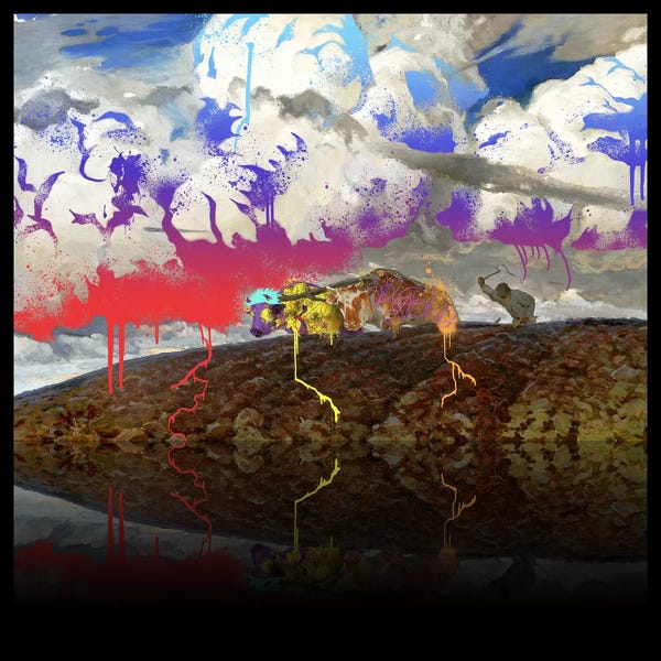 Countrysides: Soil -The Two Cows Plowing Soil Red, Blue, and Purple by 5by5collective