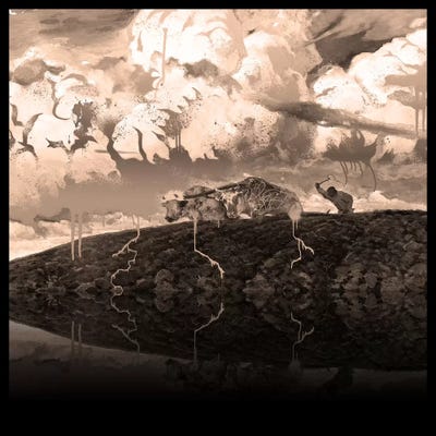 Soil -The Two Cows Plowing Soil Sepia by 5by5collective canvas print