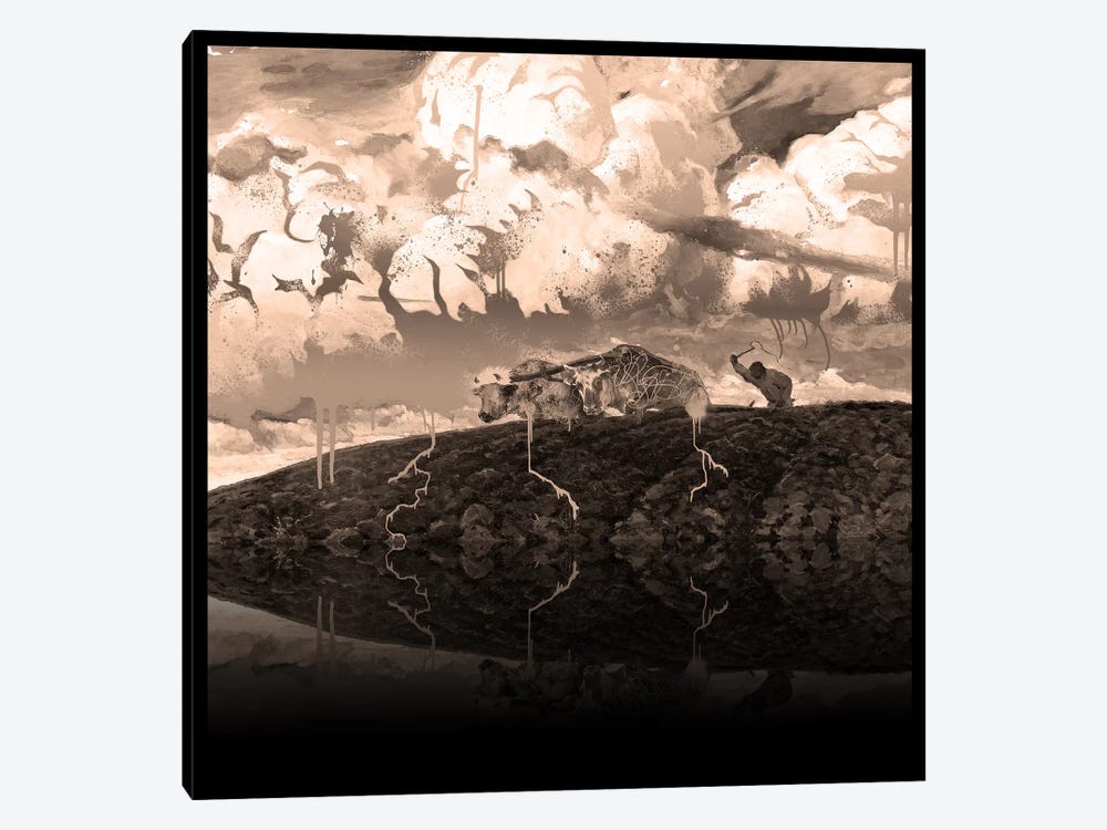 Soil -The Two Cows Plowing Soil Sepia by 5by5collective 1-piece Canvas Artwork