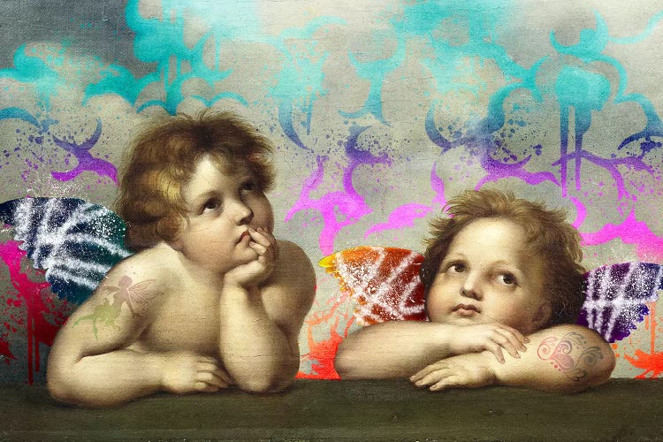 Sistine Madonna -The Two Bored Angels  by 5by5collective wall art