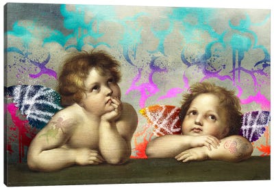 Sistine Madonna -The Two Bored Angels  Canvas Art Print - Child Portrait Art