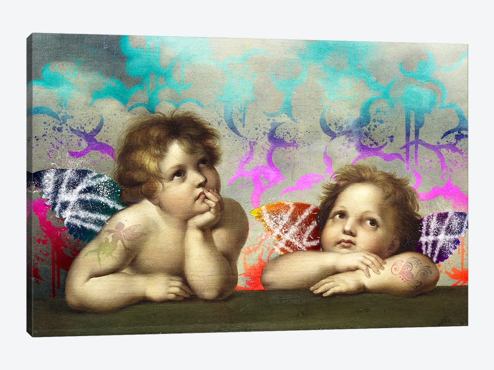 Sistine Madonna -The Two Bored Angels  by 5by5collective 1-piece Canvas Print