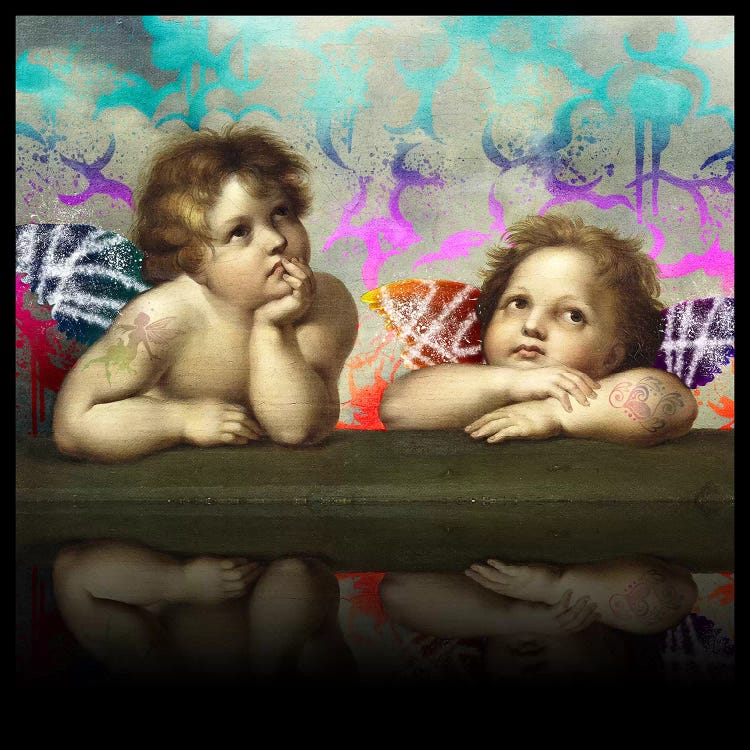 Sistine Madonna -The Two Bored Angels Blue and Red