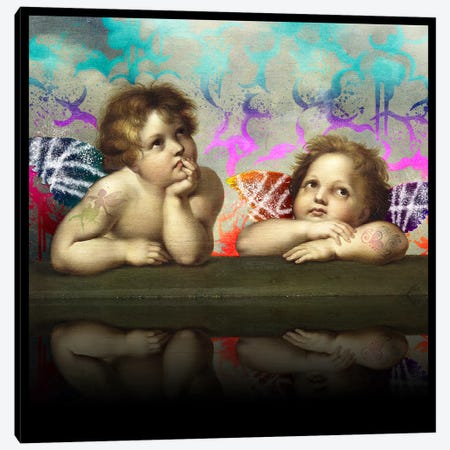 Sistine Madonna -The Two Bored Angels Blue and Red Canvas Print #RRX43} by 5by5collective Canvas Print