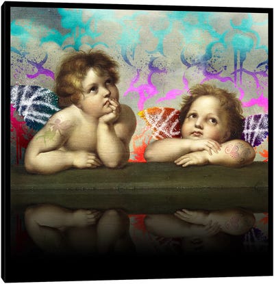 Sistine Madonna -The Two Bored Angels Blue and Red Canvas Art Print - Renaissance ReDux