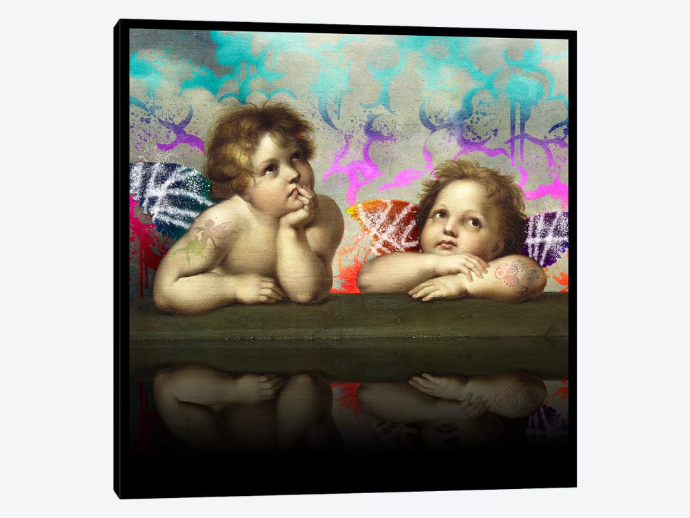 Sistine Madonna -The Two Bored Angels Blue and Red by 5by5collective 1-piece Canvas Wall Art