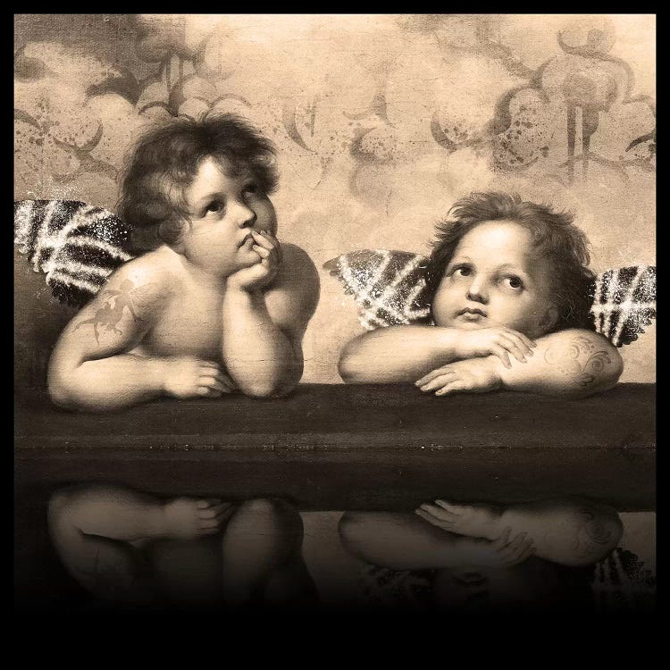 Sistine Madonna -The Two Bored Angels Sepia