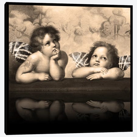 Sistine Madonna -The Two Bored Angels Sepia Canvas Print #RRX44} by 5by5collective Canvas Art