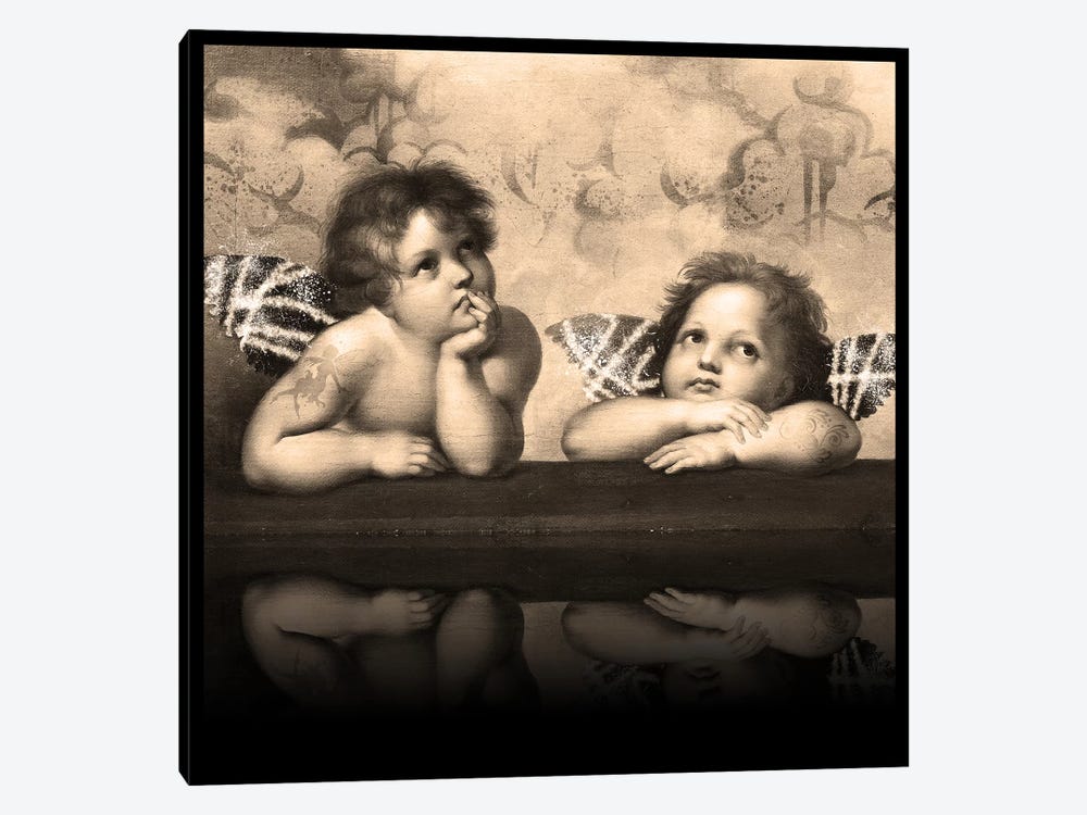 Sistine Madonna -The Two Bored Angels Sepia by 5by5collective 1-piece Canvas Print