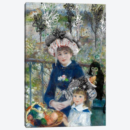 Two Sisters (On the Terrasse) -Springtime Picnic with a Monkey Canvas Print #RRX46} by 5by5collective Canvas Art