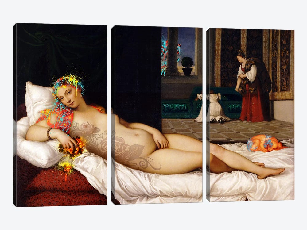 Venus of Urbino -The Lady waiting to be Dressed  by 5by5collective 3-piece Canvas Art