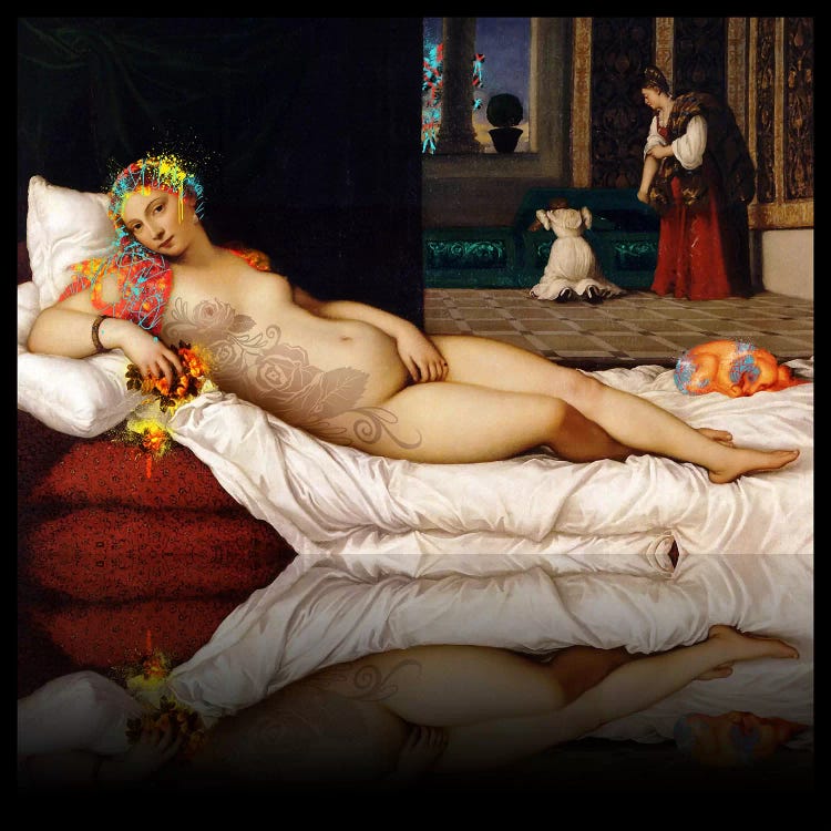 Venus of Urbino -The Lady waiting to be Dressed Red and Yellow