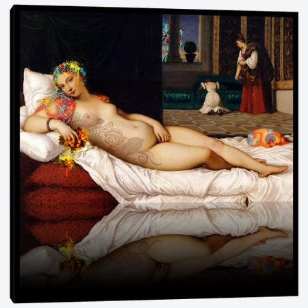 Venus of Urbino -The Lady waiting to be Dressed Red and Yellow Canvas Print #RRX48} by 5by5collective Canvas Print