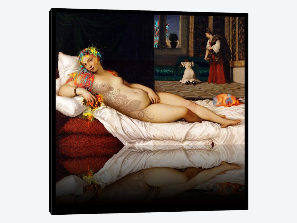 Venus of Urbino -The Lady waiting to be Dressed Red and Yellow by 5by5collective 1-piece Canvas Print
