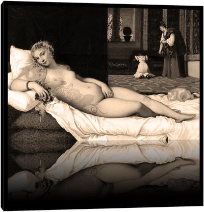 Venus of Urbino -The Lady waiting to be Dressed Sepia Canvas Art Print - Renaissance ReDux