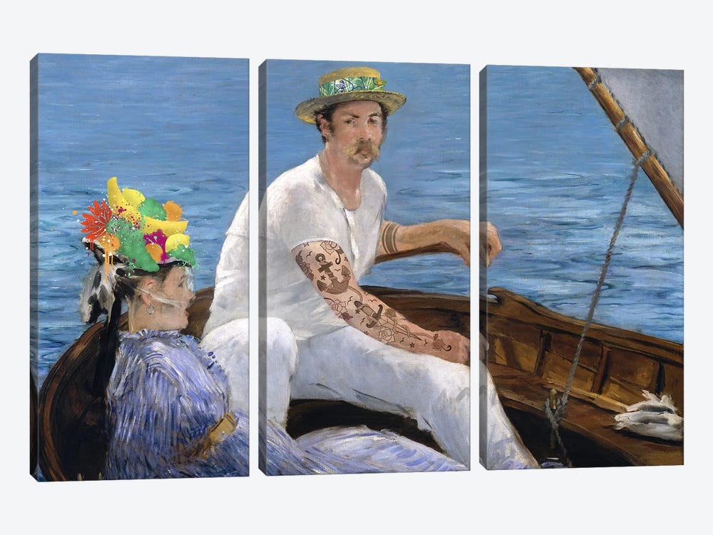Boating - A Couple Sailing on the Boat  by 5by5collective 3-piece Canvas Print