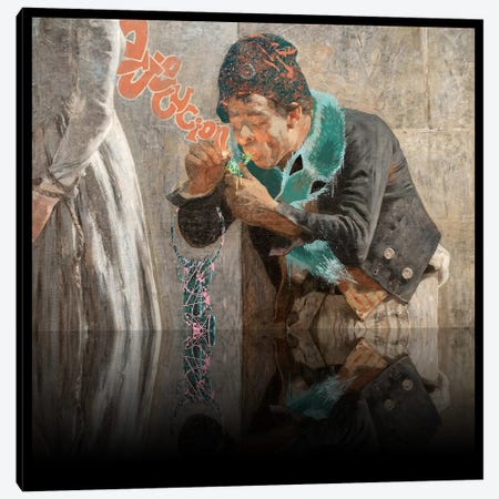 Charlotte Corday -Man with Fox Scarf Orange, Pink, and Turquoise Canvas Print #RRX9} by 5by5collective Canvas Art