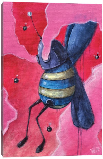 Bee Bot Canvas Art Print - Friendly Mythical Creatures