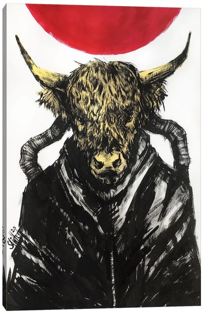 Bull Cyberpunk Canvas Art Print